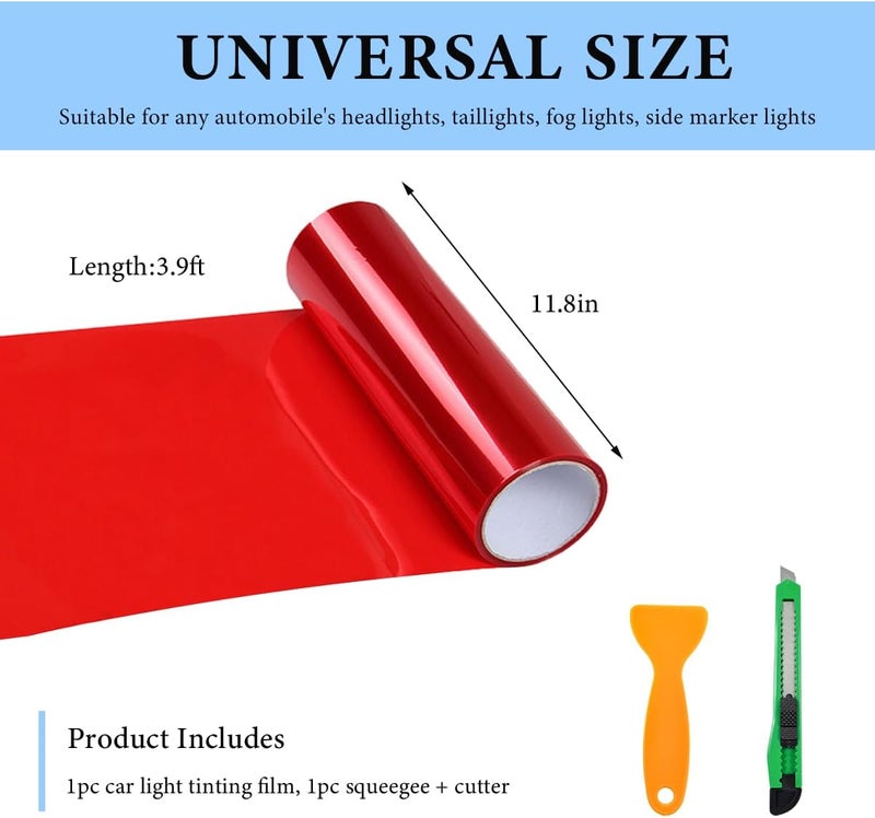 MUQIDA Headlight Vinyl Film Sticker Sheet Roll, 47.2"×11.8" Self-Adhesive Tint Vinyl Film for Car Tail Lights Fog Lights, Air-Release Headlight Tint Wrap Film with Squeegee & Cutter (Red) - Image 2